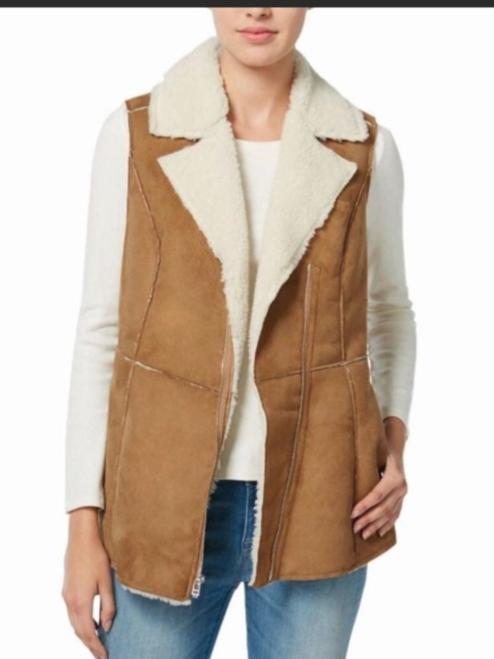 Wildflower Faux Shearling Suede Moto Vest Small